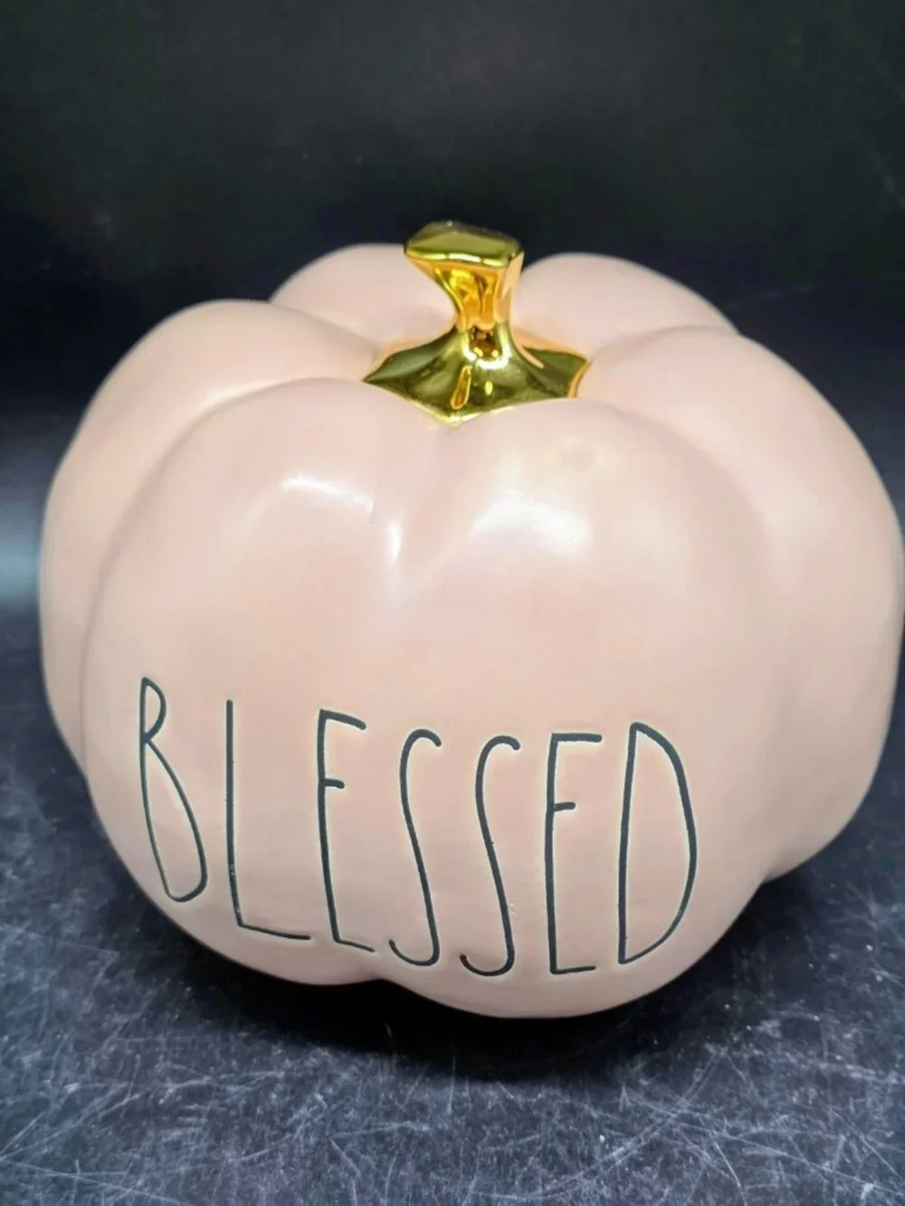 Rae Dunn “BLESSED” Salmon Pink  Pumpkin With Gold Stem Fall Thanksgiving Boho